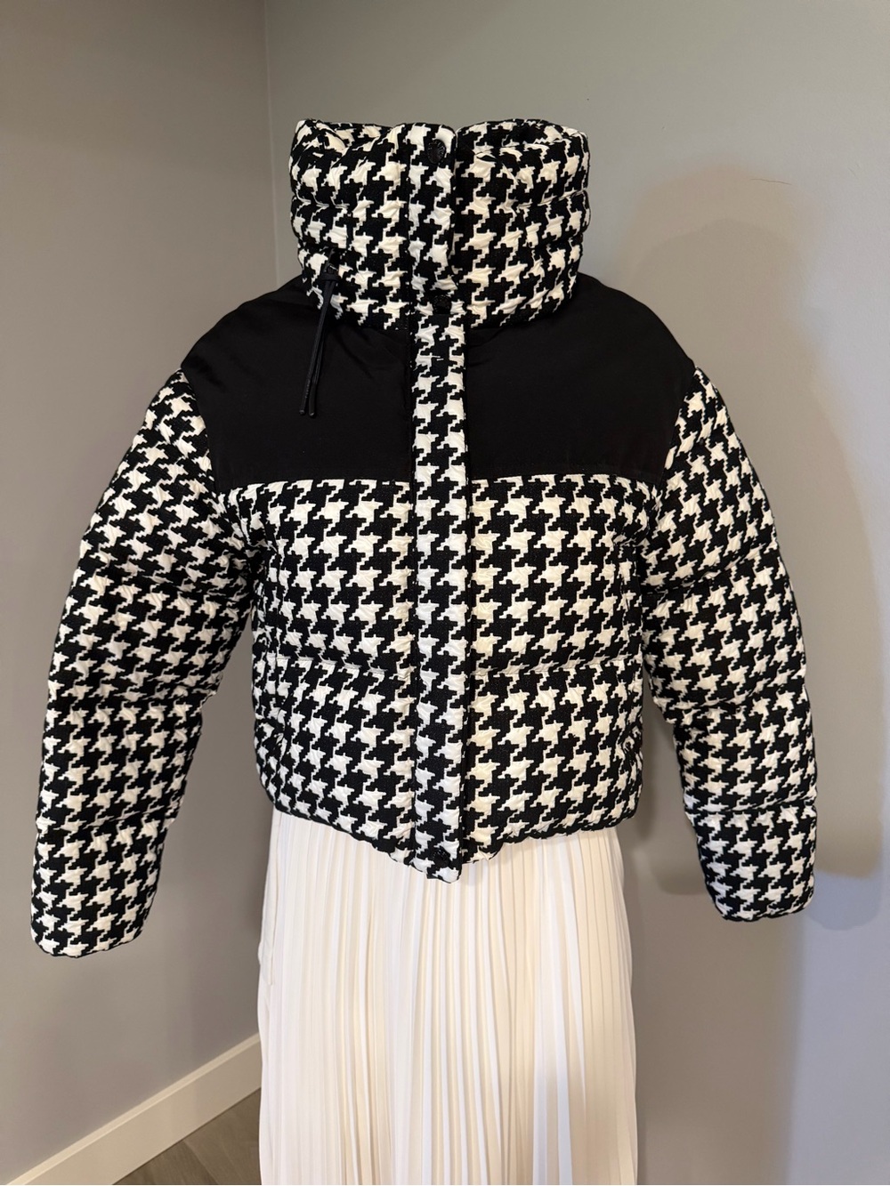 Moncler Black & White Houndstooth Puffer Jacket - Women’s